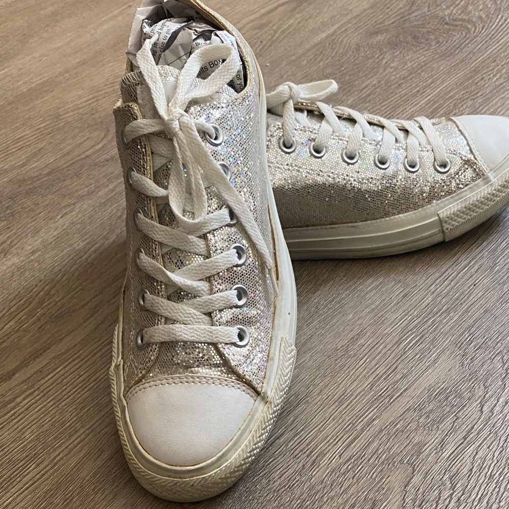 *Converse Chuck Taylor Silver Glitter Sneakers (Women's Size 10) - Picture 2 of 6